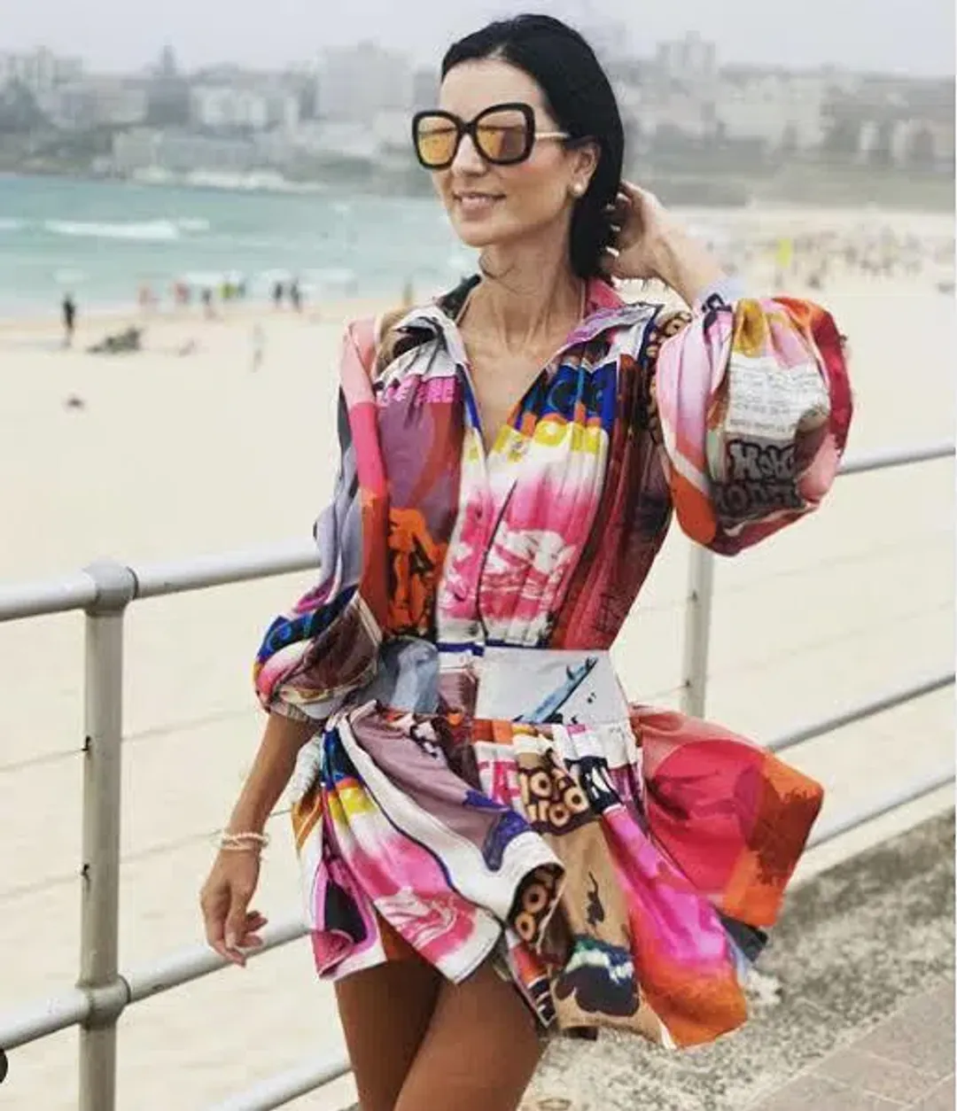 Zimmermann Wavelength Long Sleeve Mini Dress Pink Poster Print Size 0 for rent on The Volte - main image