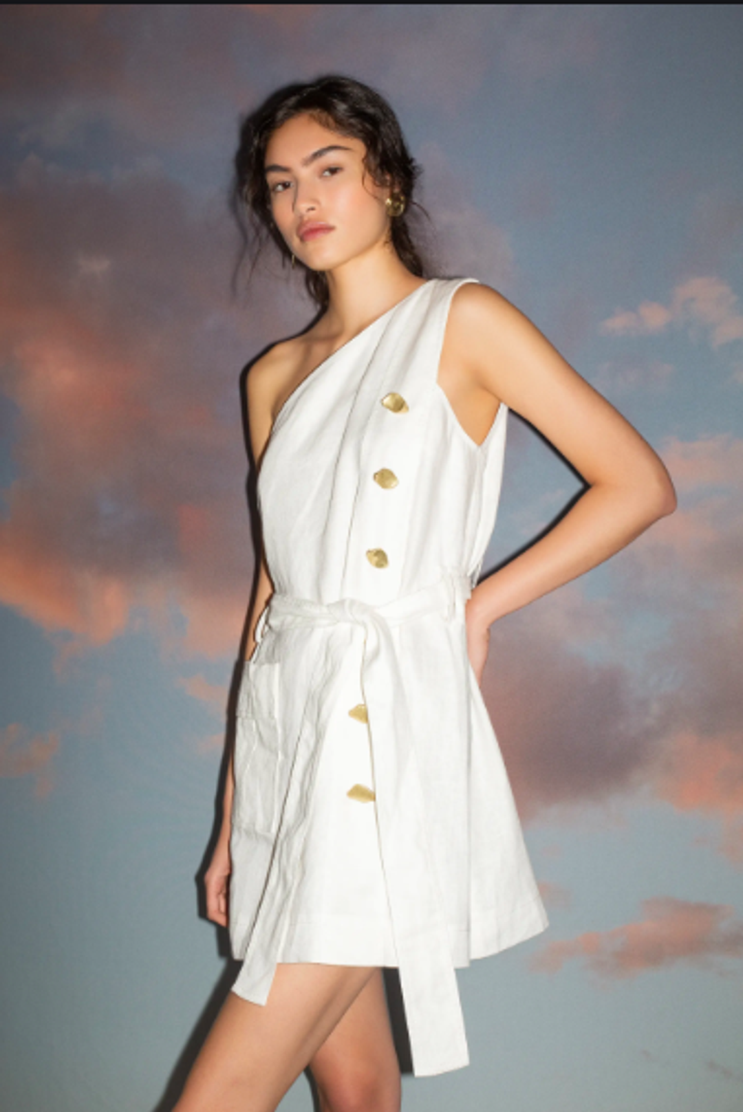 Aje Salt Lake Asymmetric Belted Dress White Size 8 for rent on The Volte - main image