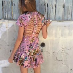 Zimmermann Tropicale Lattice Mini Dress Pink Floral Size 0 / AU 8 for rent on The Volte - image 12