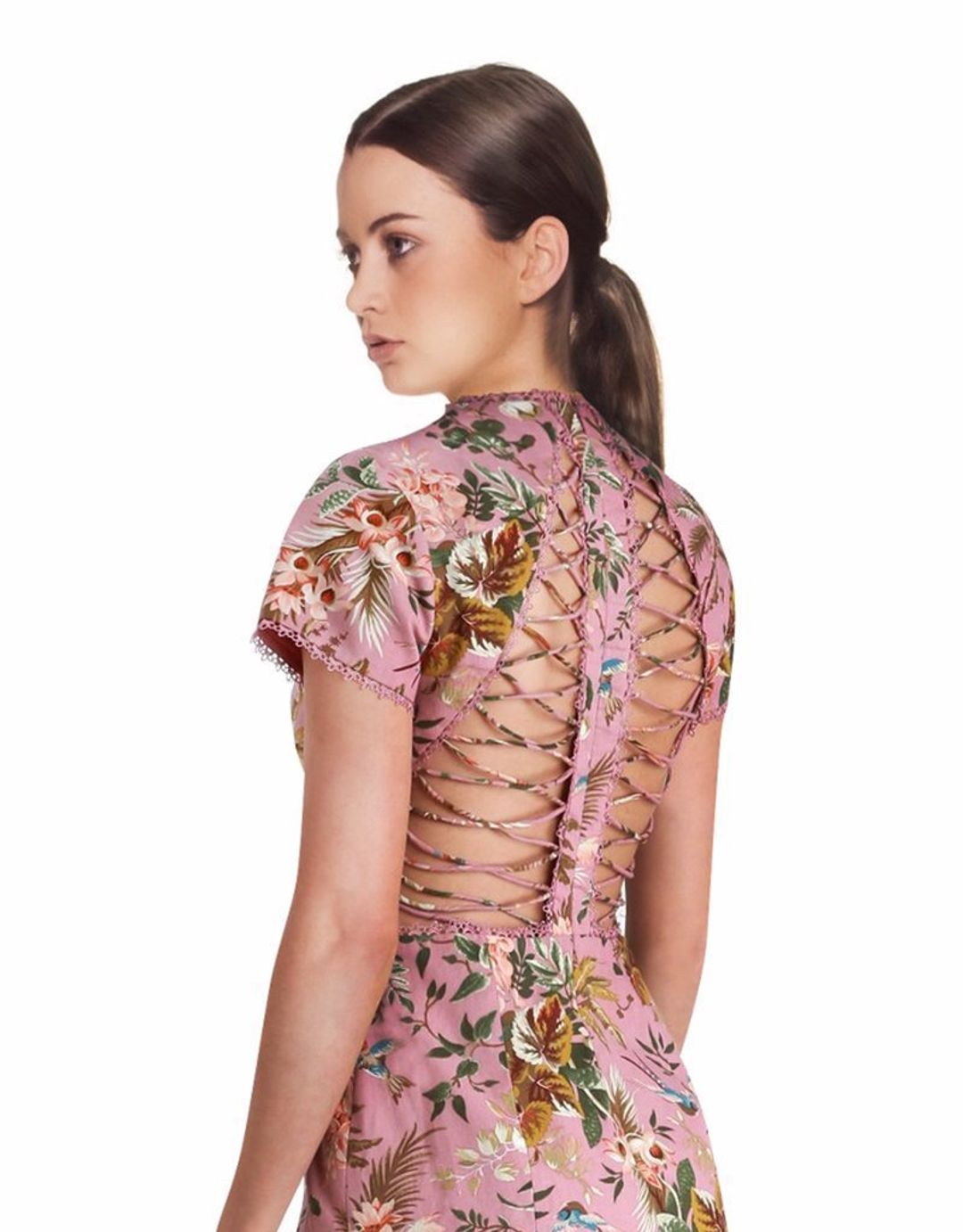 Zimmermann Tropicale Lattice Mini Dress Pink Floral Size 0 / AU 8 for rent on The Volte - main image