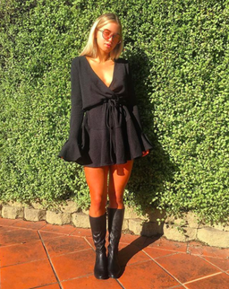 Shona Joy Diana Frill Cuff Drawstring Mini Dress Black Size 6 for rent on The Volte - image 2