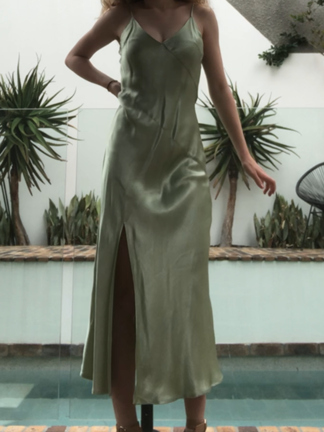 Bec and Bridge green silk midi dress for rent on The Volte - main image