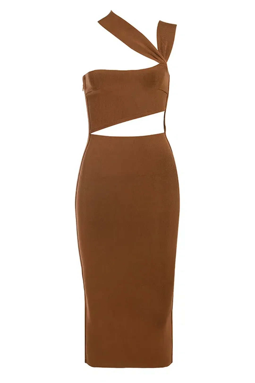 House Of CB Aina Cut Out Midi Dress Tan Size 12 for rent on The Volte - main image