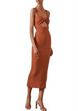 Shona Joy Simone Fitted Cut Out Midi in Clay Size 12 for rent on The Volte - image 2