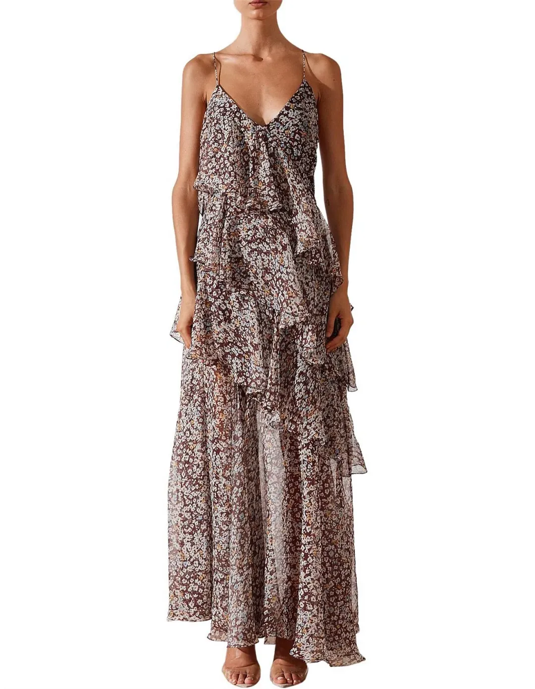 Shona Joy Garner Cross Back Tiered Maxi Dress Print Size 10 for rent on The Volte - main image