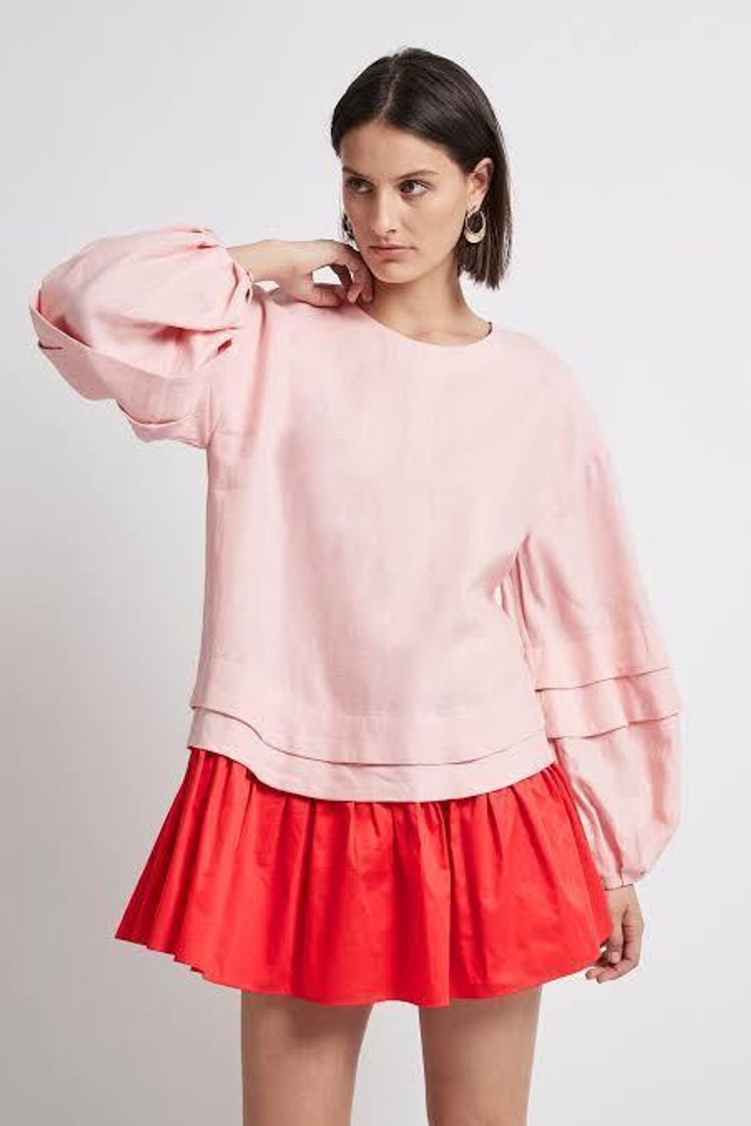 Aje Quietude Long Sleeve Mini Dress Red/Pink Size 4 for rent on The Volte - main image