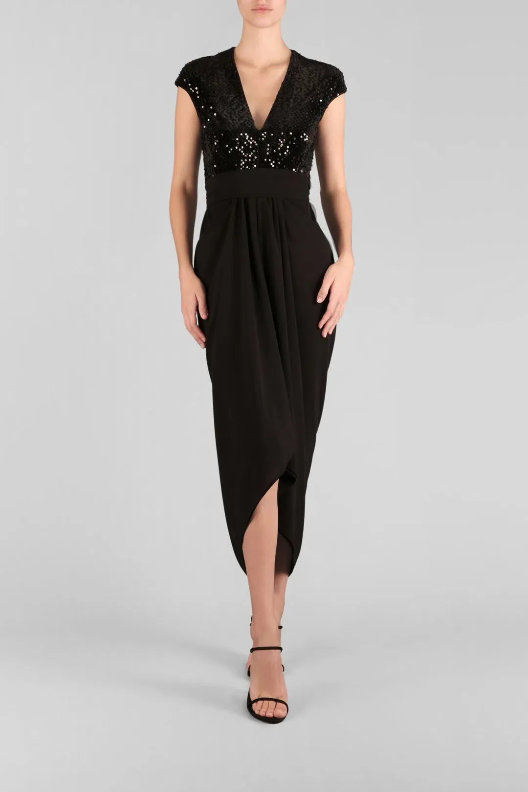 Carla Zampatti  Je T'aime Waterfall Dress Black Size 8 for rent on The Volte - main image