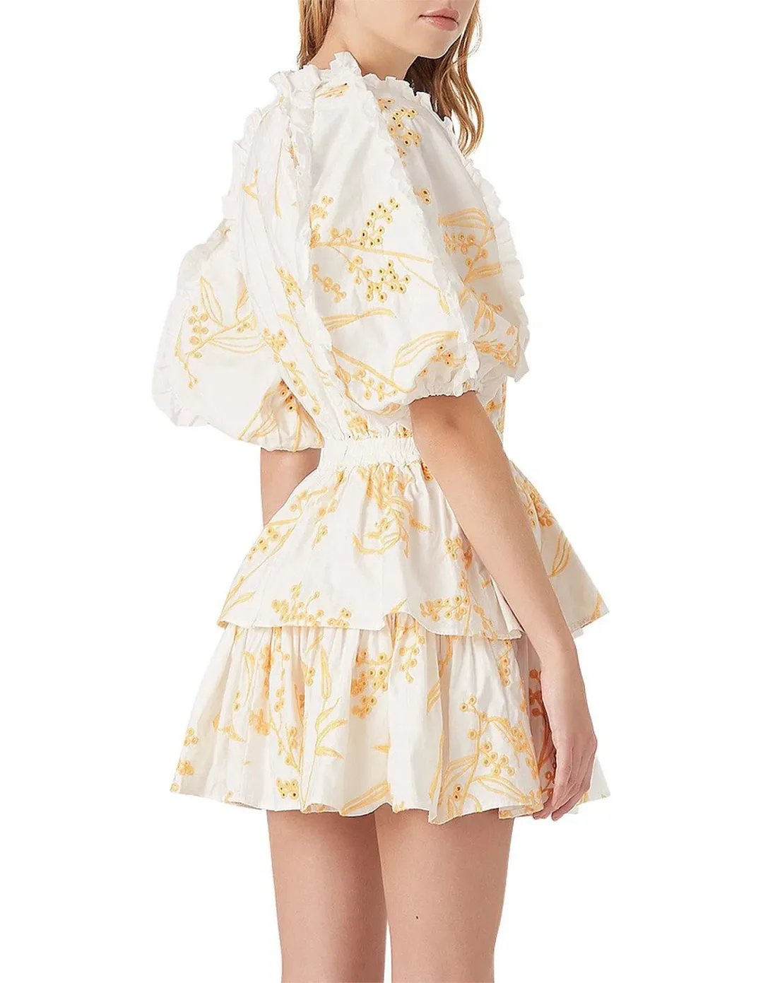 Aje Mimosa Broderie Frill Mini Dress Wattle Size 4 for rent on The Volte - main image
