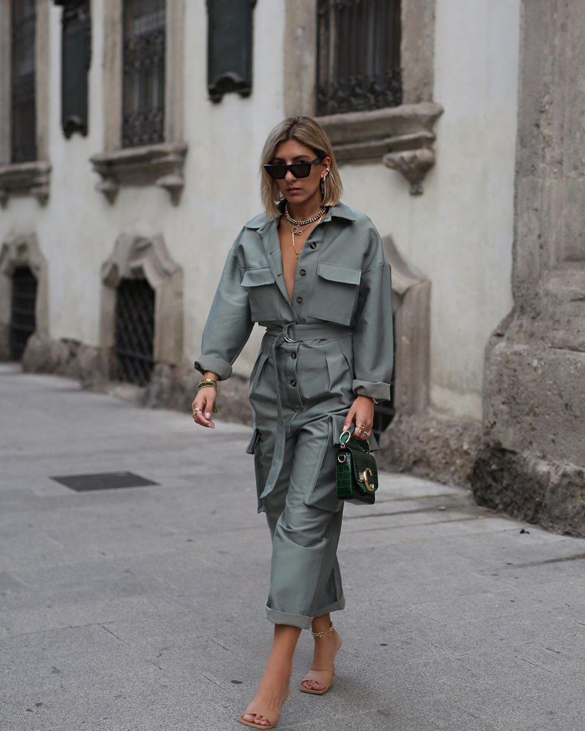 Frankie Shop Linda Belted Jumpsuit Khaki Army Green Size M / AU 10 for rent on The Volte - main image
