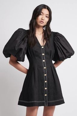 Aje Quietude Puff Sleeved Linen Mini Dress Black Size 8 for rent on The Volte - image 2