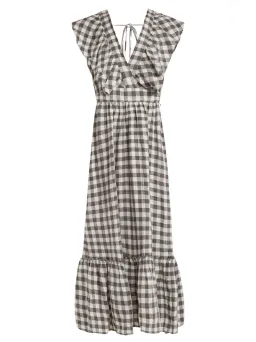 Lee Mathews Edith Gingham V Neck Dress Grey Size 12 for rent on The Volte - image 3