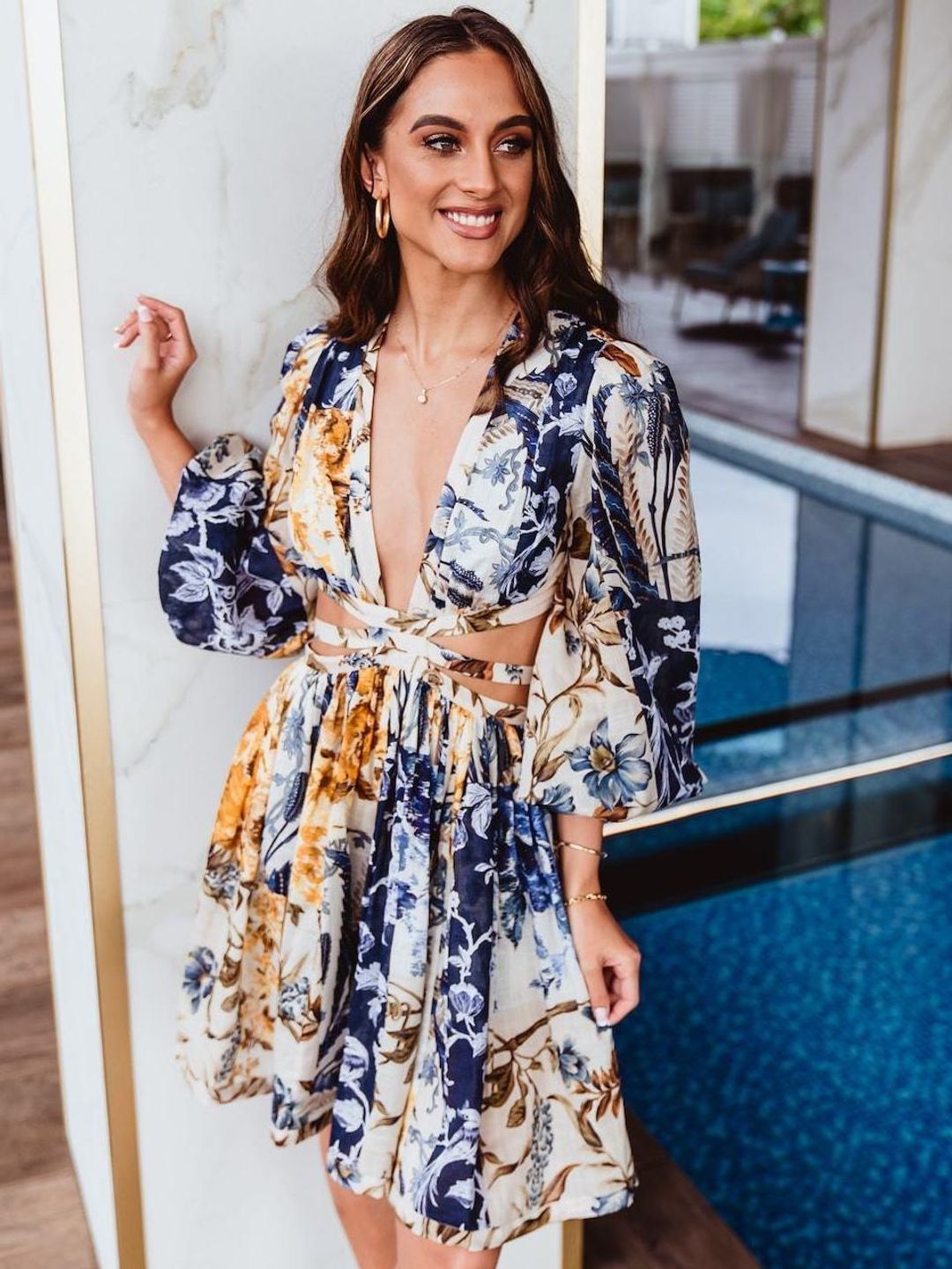 Zimmermann Aliane Cut Out Dress Print Size 8 for rent on The Volte - main image