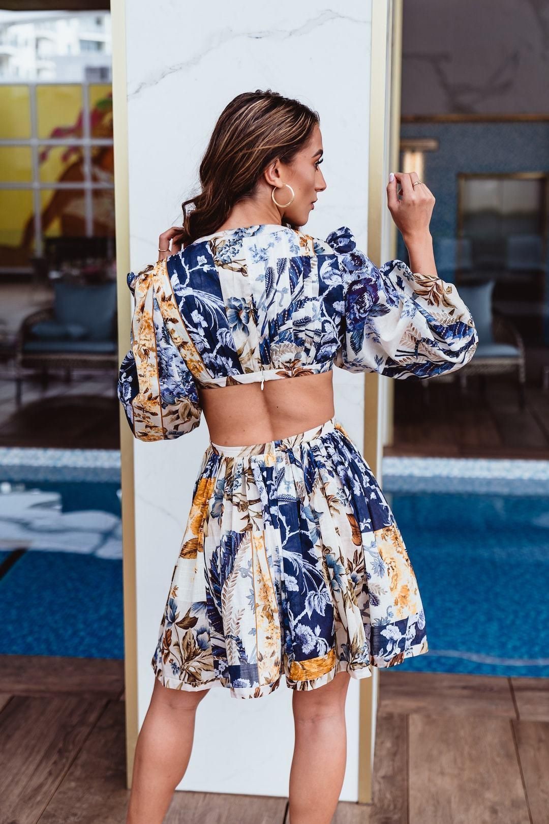 Zimmermann Aliane Cut Out Dress Print Size 8 for rent on The Volte - main image