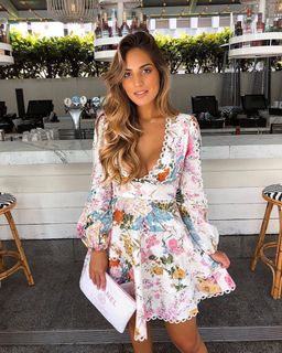 Zimmermann - Heathers Flounce Short Dress Pink Floral Sz 8 for rent on The Volte - image 1