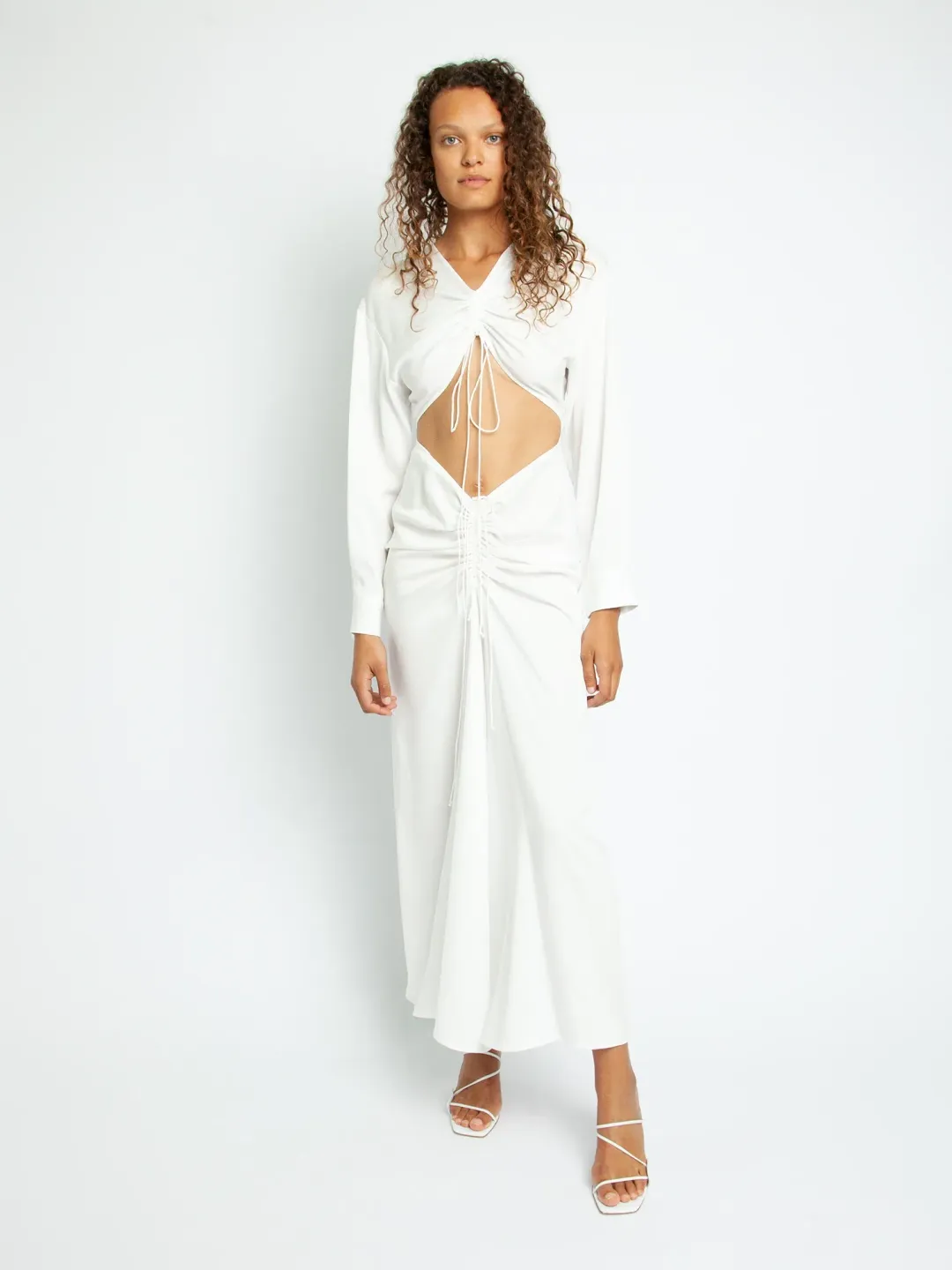 Christopher Esber Ruched Disconnect Shirt Dress White Size 6 for rent on The Volte - main image