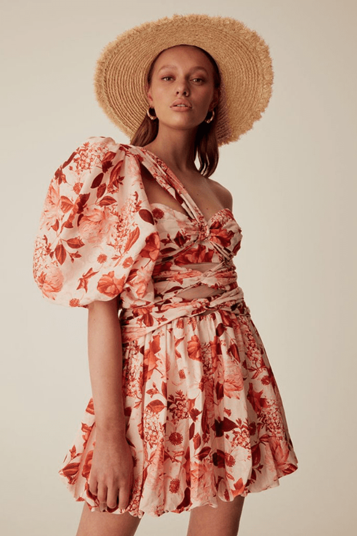 Thurley - Lantern Dress in Red Eden Floral Size 6 for rent on The Volte - main image