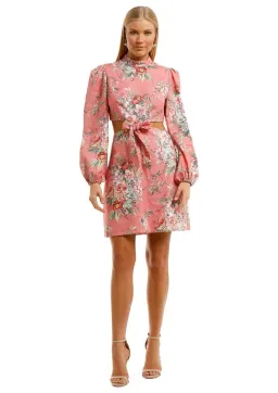 Zimmermann Bellitude Bow Front Mini Dress Baby Pink Floral Size 0 / AU 8 for rent on The Volte - image 1