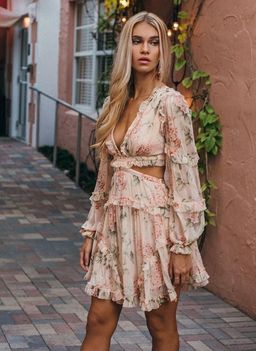 Zimmermann Prima Floating Cut Out Mini Dress Peach Floral Size 8 for rent on The Volte - image 2