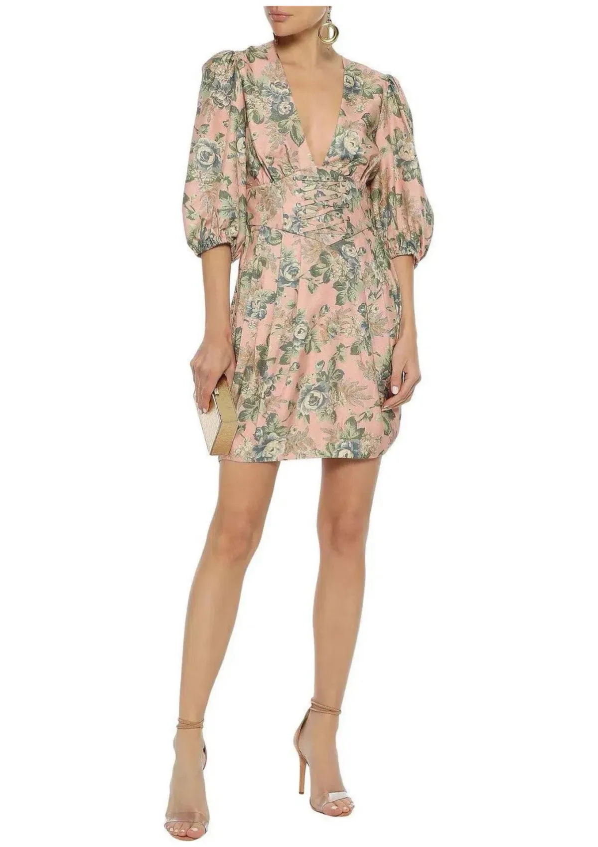 Zimmermann Tempest Lace Up Mini Dress Rouge Desert Rose Size 0 / AU 8 for rent on The Volte - main image