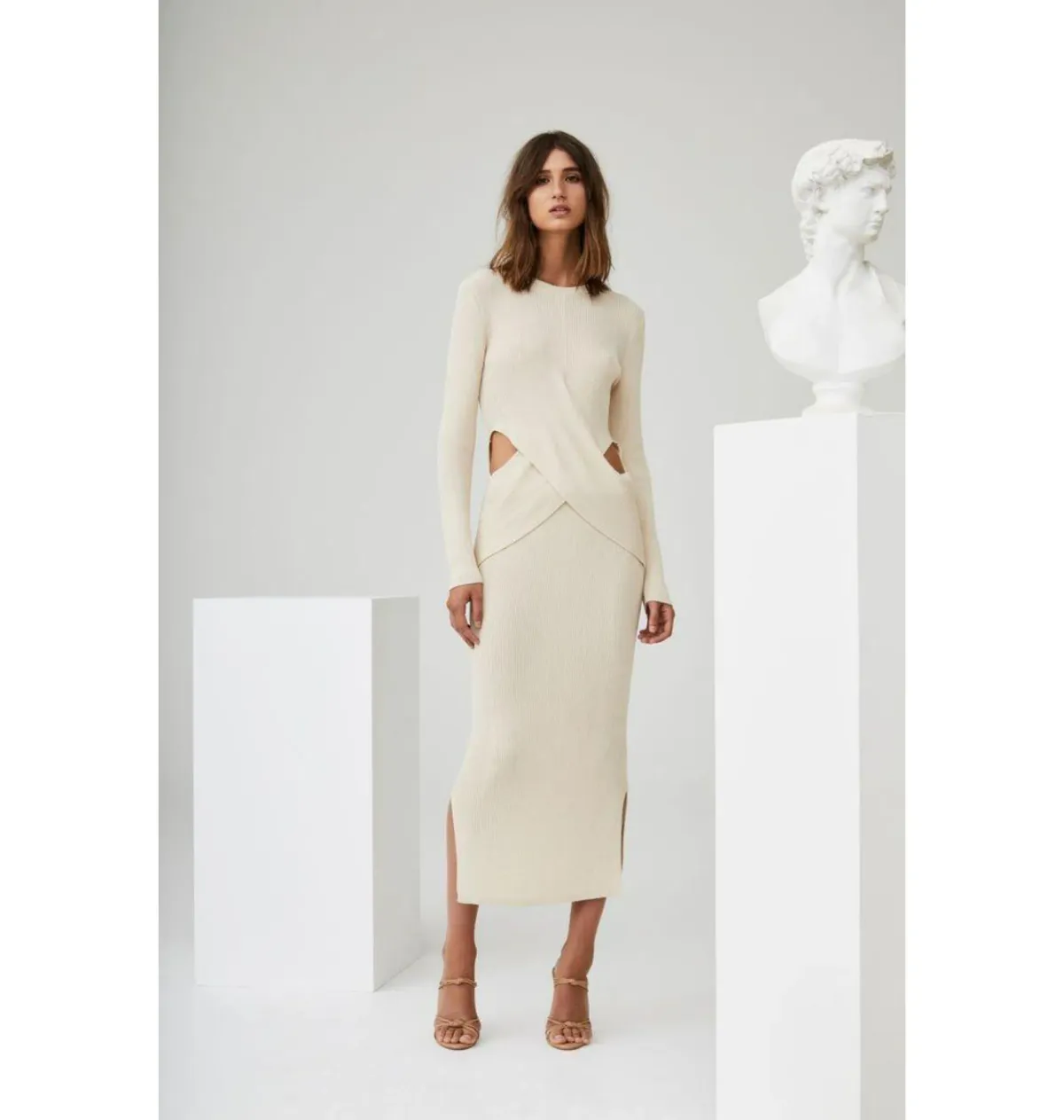 Sir the Label Celena Draped Knit Midi Dress Cream Size 0 / AU 6 for rent on The Volte - main image
