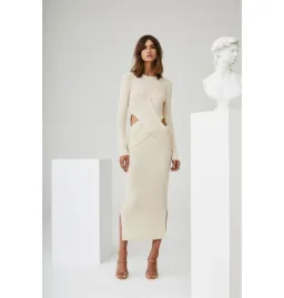 Sir the Label Celena Draped Knit Midi Dress Cream Size 0 / AU 6 for rent on The Volte - image 1