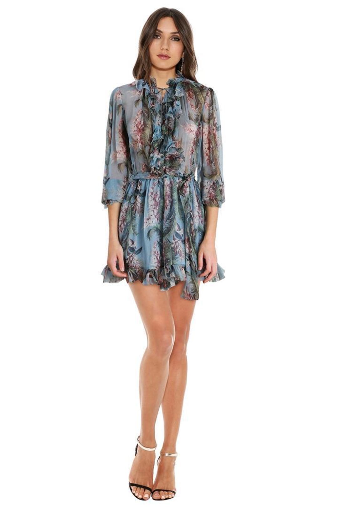Zimmermann Winsome Ruffle Playsuit Blue Floral Size 6 for rent on The Volte - main image