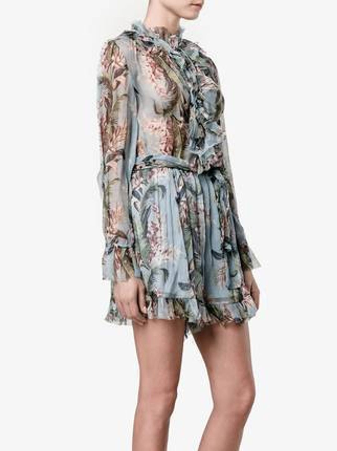 Zimmermann Winsome Ruffle Playsuit Blue Floral Size 6 for rent on The Volte - main image
