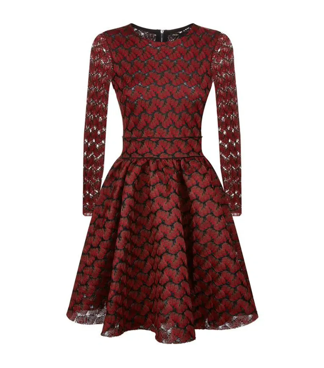 Maje Royani Bonded Lace Dress Red Size 8 for rent on The Volte - main image