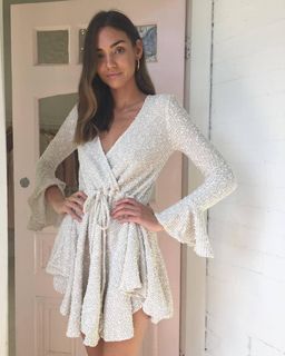 Shona Joy - Aimee Frill Cuff drawstring Mini Cream Dress Size 6 for rent on The Volte - image 2