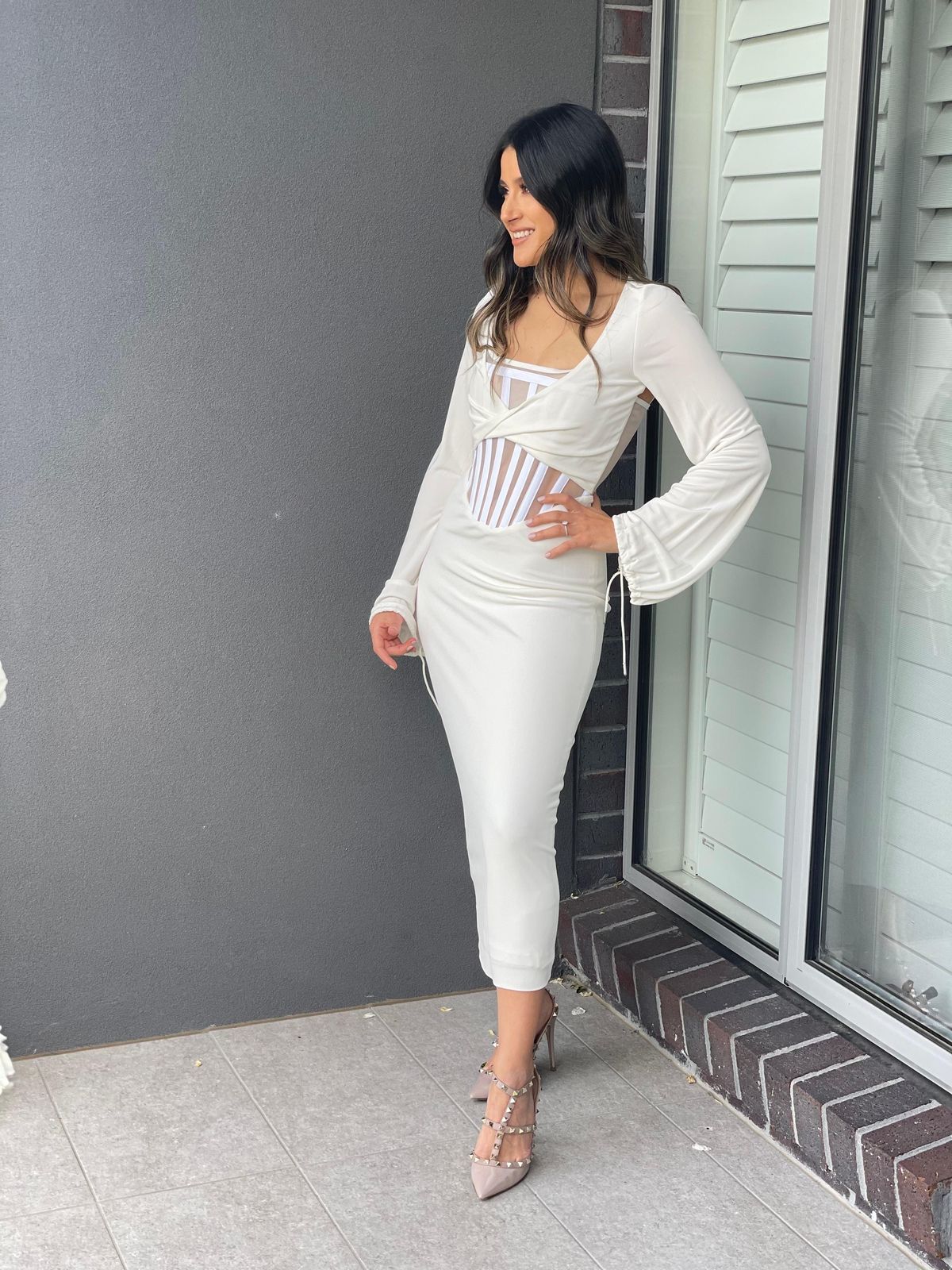 Dion Lee Viscose Jersey Twist Corset Dress White Size 6 for rent on The Volte - main image