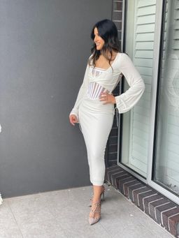 Dion Lee Viscose Jersey Twist Corset Dress White Size 6 for rent on The Volte - image 1