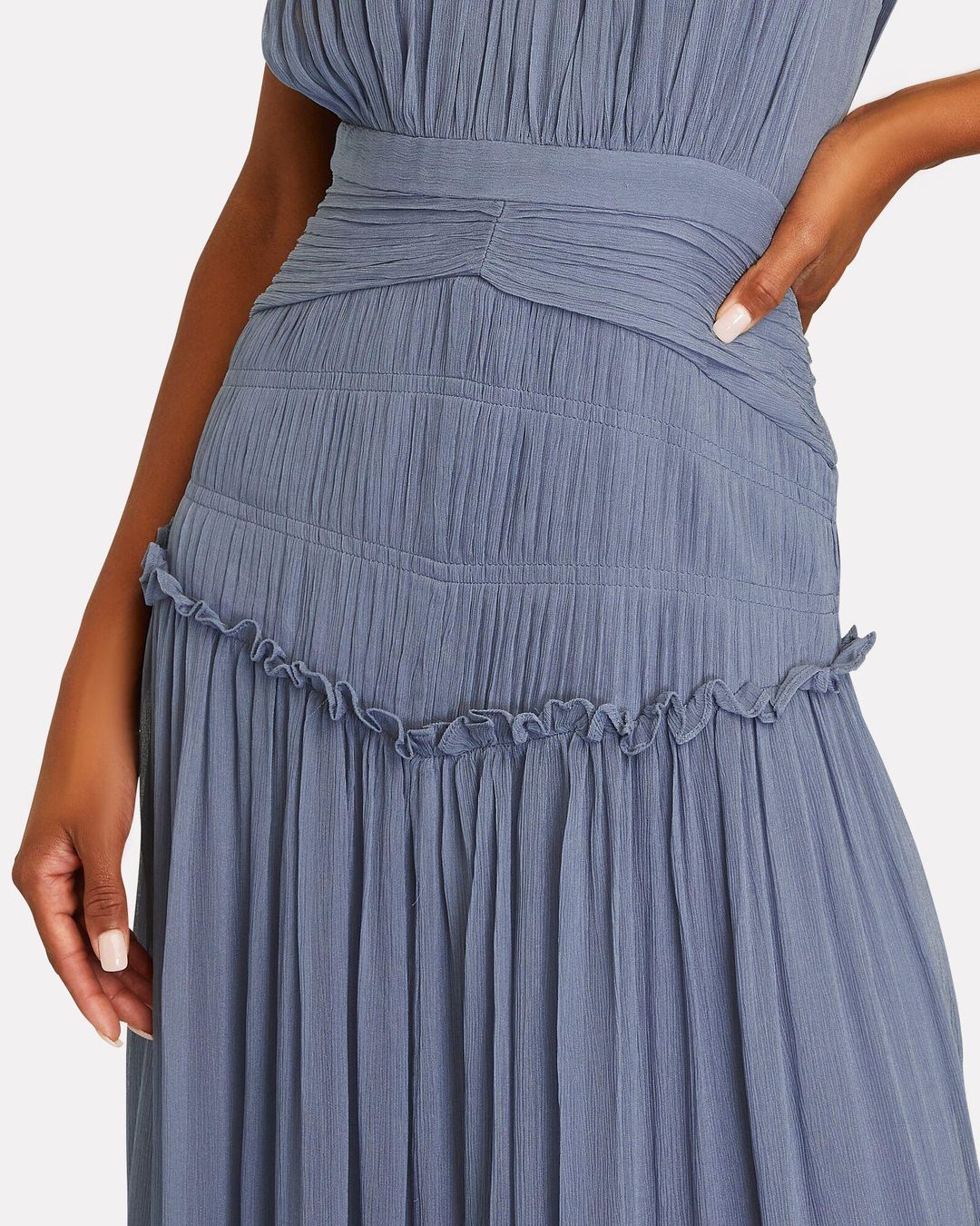 Shona Joy Kayla High Neck Midi Dress Blue Size 8 for rent on The Volte - main image