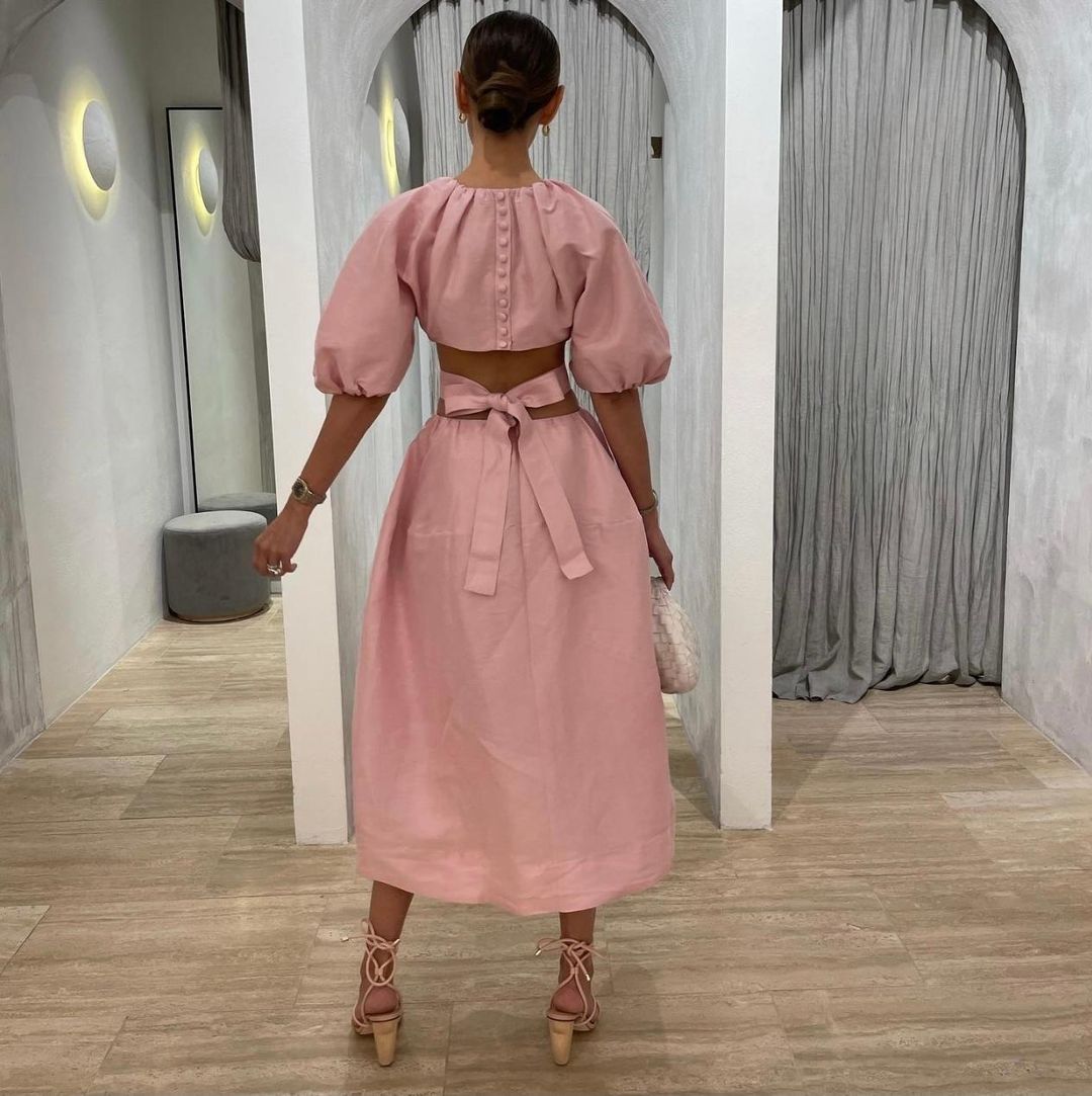 Aje Mimosa Cut Out Midi Dress Pink Size 6 for rent on The Volte - main image