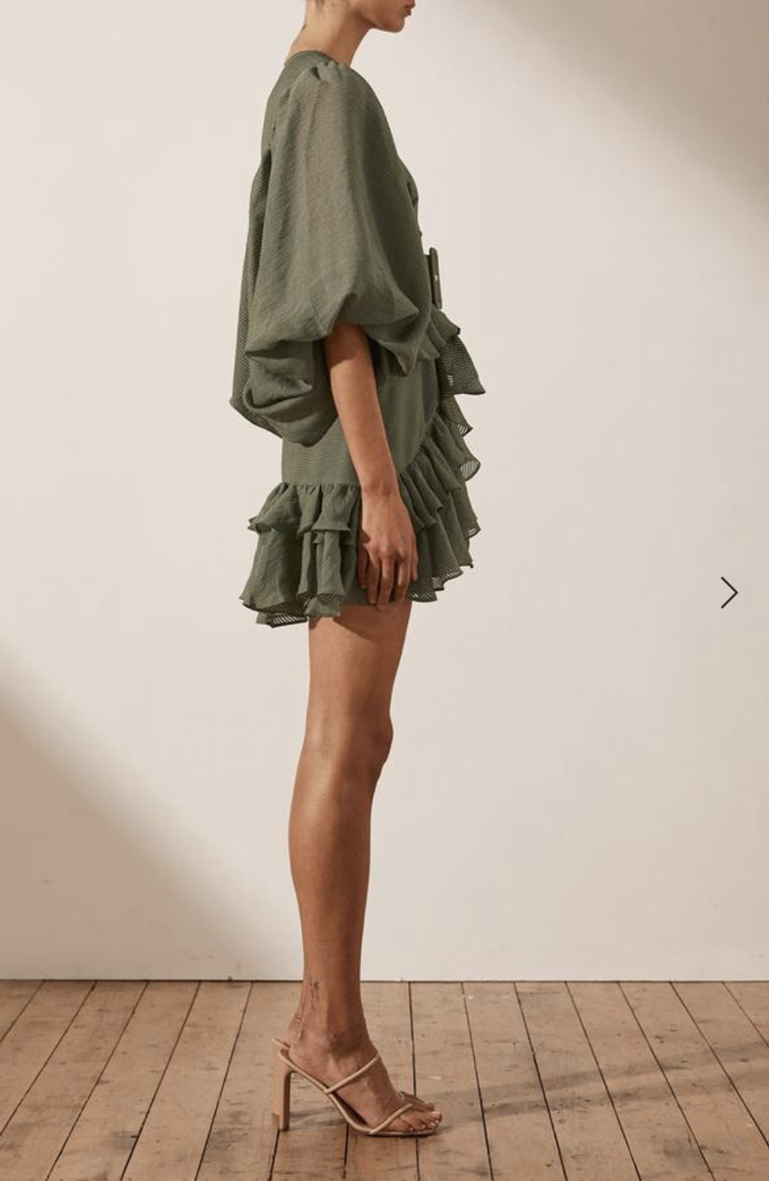Shona Joy Charlotte Plunged Draped Mini Dress Khaki Size 8 for rent on The Volte - main image