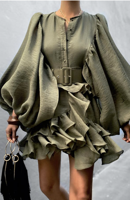 Shona Joy Charlotte Plunged Draped Mini Dress Khaki Size 8 for rent on The Volte - image 1