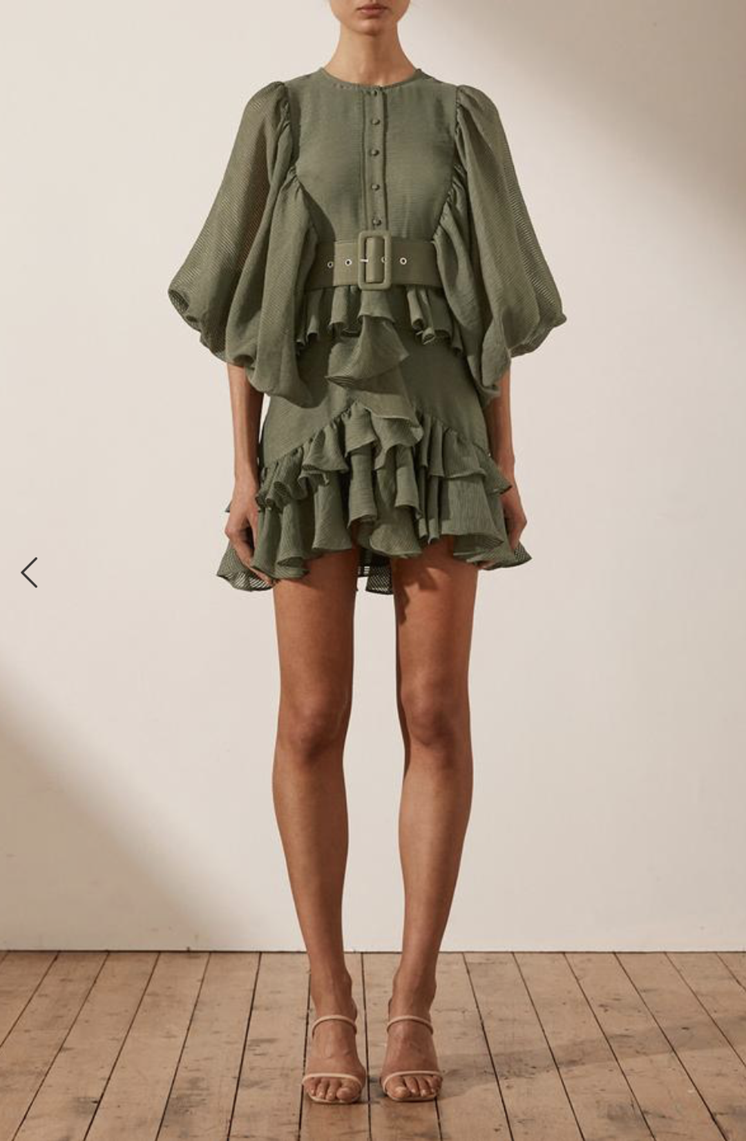 Shona Joy Charlotte Plunged Draped Mini Dress Khaki Size 8 for rent on The Volte - main image