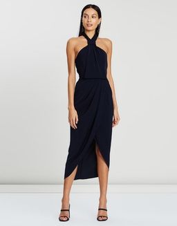 Shona Joy Core Knot Draped Dress Navy Size 10 for rent on The Volte - image 1