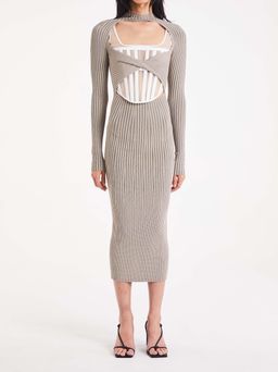 Dion Lee Stripe Rib Twist Dress Slate Green size 6 for rent on The Volte - image 1