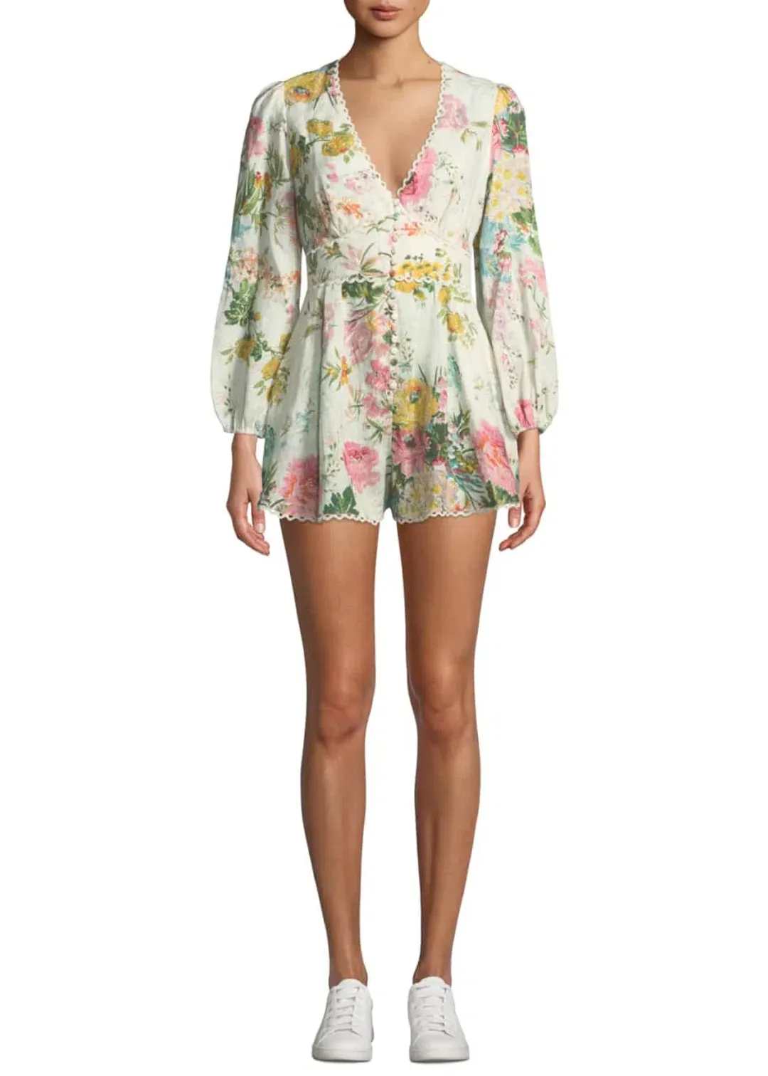 Zimmermann Heathers Linen Playsuit Garden Floral Size 1 / AU 10 for rent on The Volte - main image