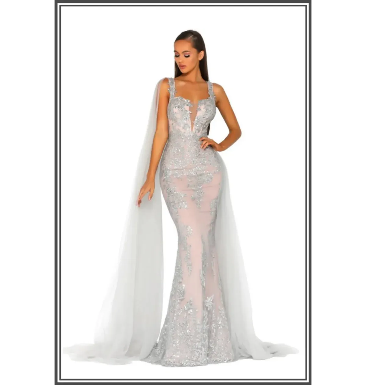 Scarlett & Portia Lydia Gown Silver/Nude Size AU 8 for rent on The Volte - main image