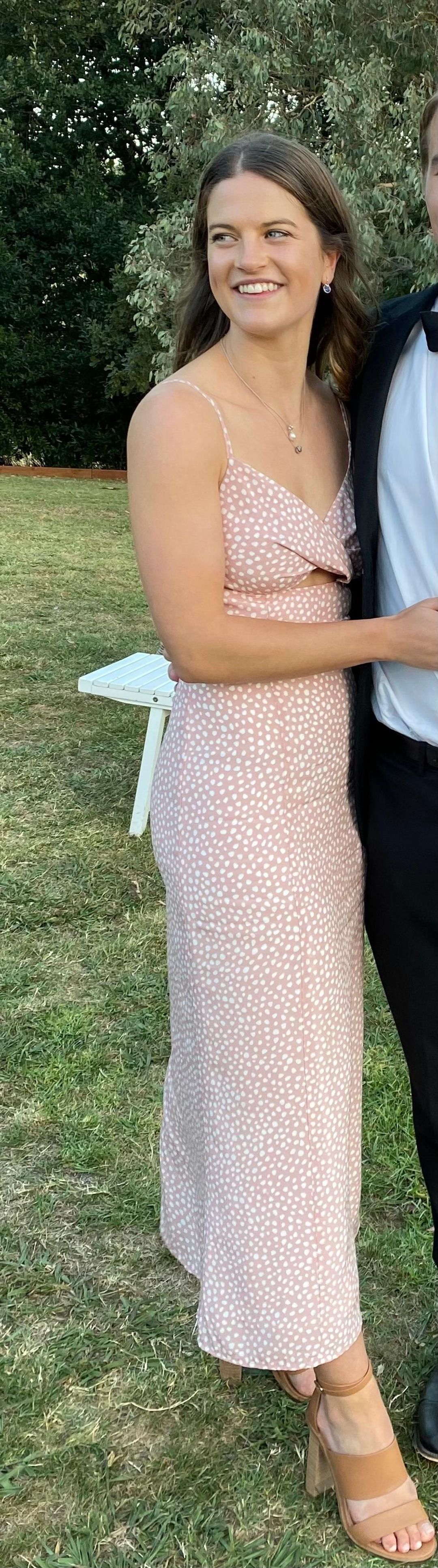 Kookai Karlie Twist Midi Dress Blush Print Size 8 for rent on The Volte - main image