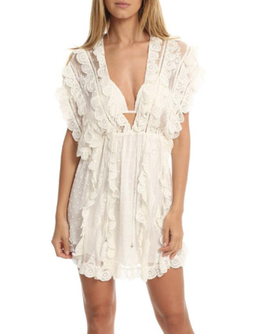 Zimmermann Valour Scallop Ruffle Mini Dress Ivory Size 8 for rent on The Volte - image 1