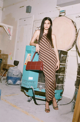 "Staud" Carmel maxi dress, brown diagonal stripe, size small, RRP $320 for rent on The Volte - image 3