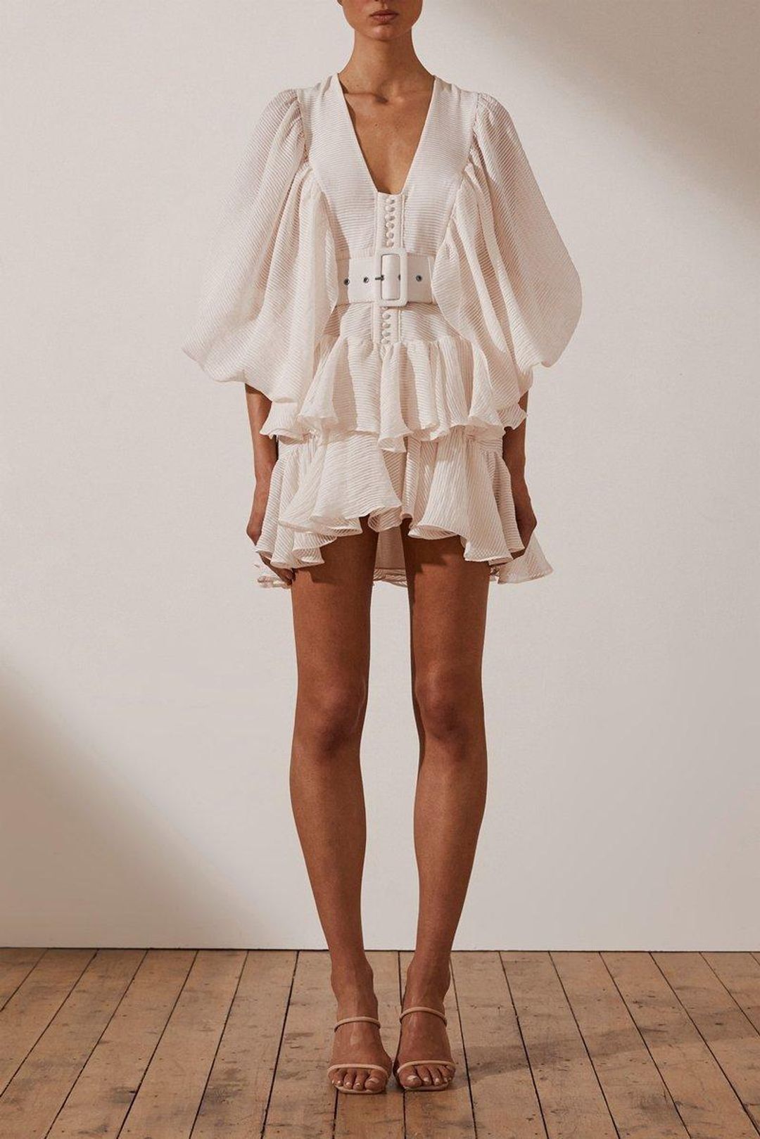 Shona Joy  Charlotte Plunged Draped  Mini Dress White Size 6 for rent on The Volte - main image