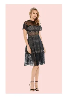 Self Portrait Felicia Embroided Midi Dress Navy Size 6 for rent on The Volte - image 2