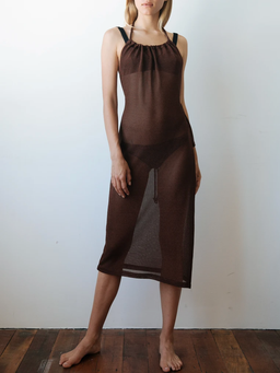 Kacey Delvin Multi Wear Temperate Midi Skirt with Single Side Split Brown Size 12  for rent on The Volte - image 4