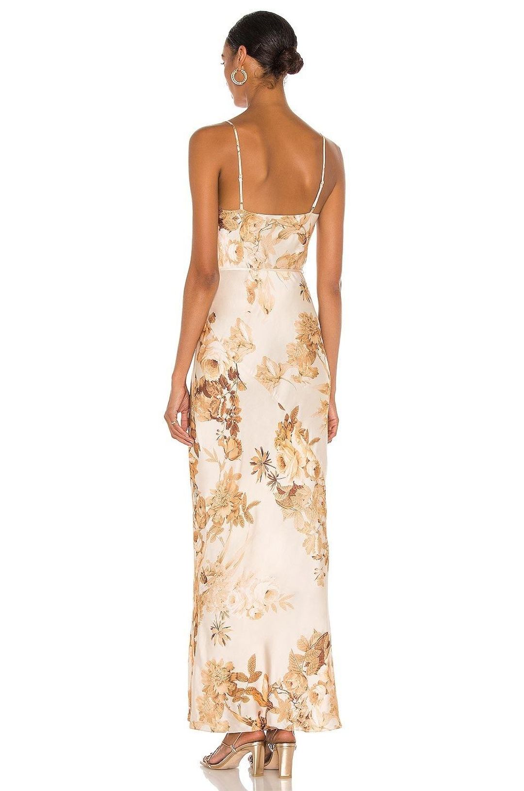 Shona Joy Ines Bias Cowl Maxi Dress Gold Multi Size 8 for rent on The Volte - main image