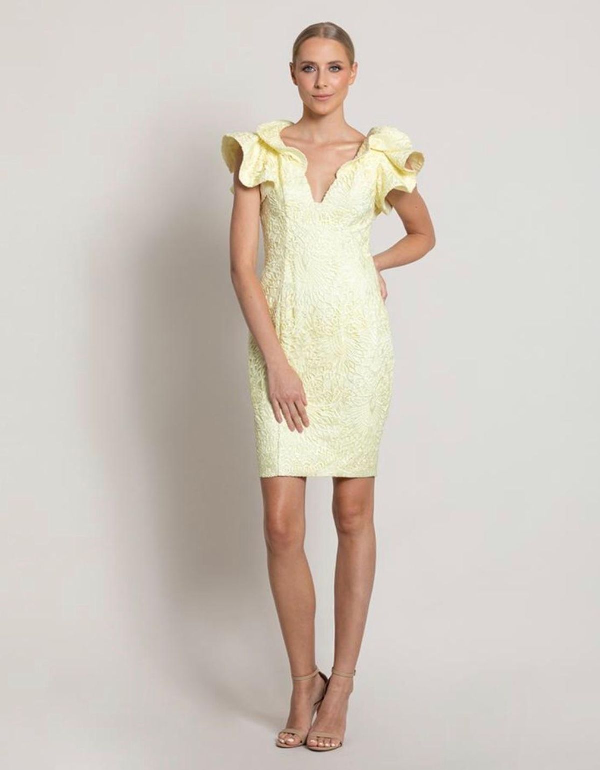 Bariano Tallulah Frill Mini Dress Yellow Size 10 for rent on The Volte - main image