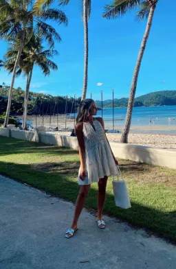 Shona Joy Margaux Linen Sleeveless Tuxedo Mini Dress Ecru Size 8 for rent on The Volte - image 4