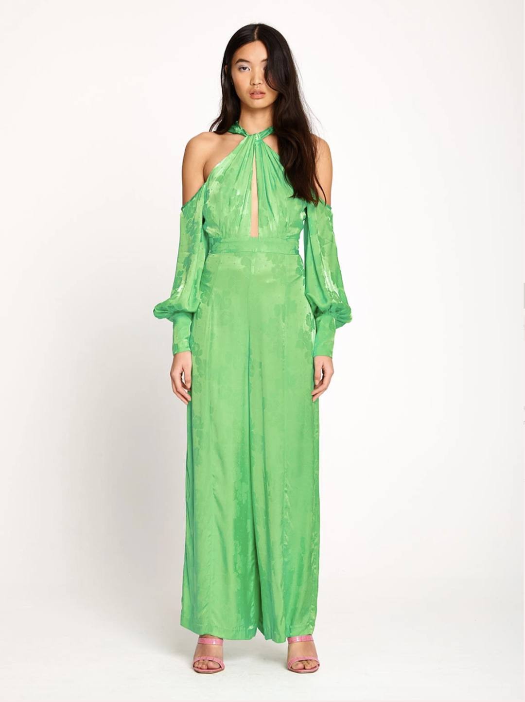 Alice McCall Green Apple Memory Lane Cold-shoulder Jumpsuit Size 4  for rent on The Volte - main image